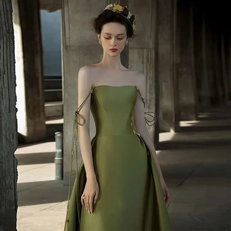 Green Long Prom Dress Stain  A Line Evening Formal Gown 177