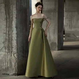 Green Long Prom Dress Stain  A Line Evening Formal Gown 177