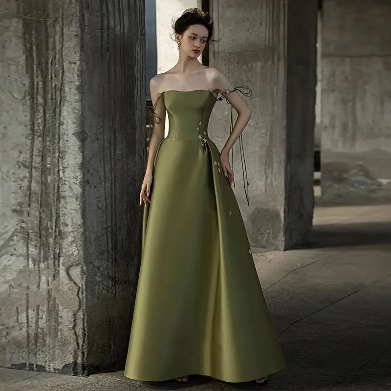 Green Long Prom Dress Stain  A Line Evening Formal Gown 177