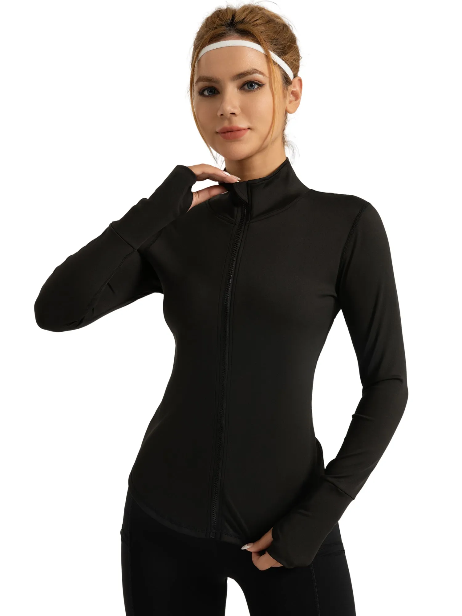 Hanerdun Womens Long Sleeve Workout Athletic Jacekts Quick Dry Yoga Coat Solid Zip Activewear