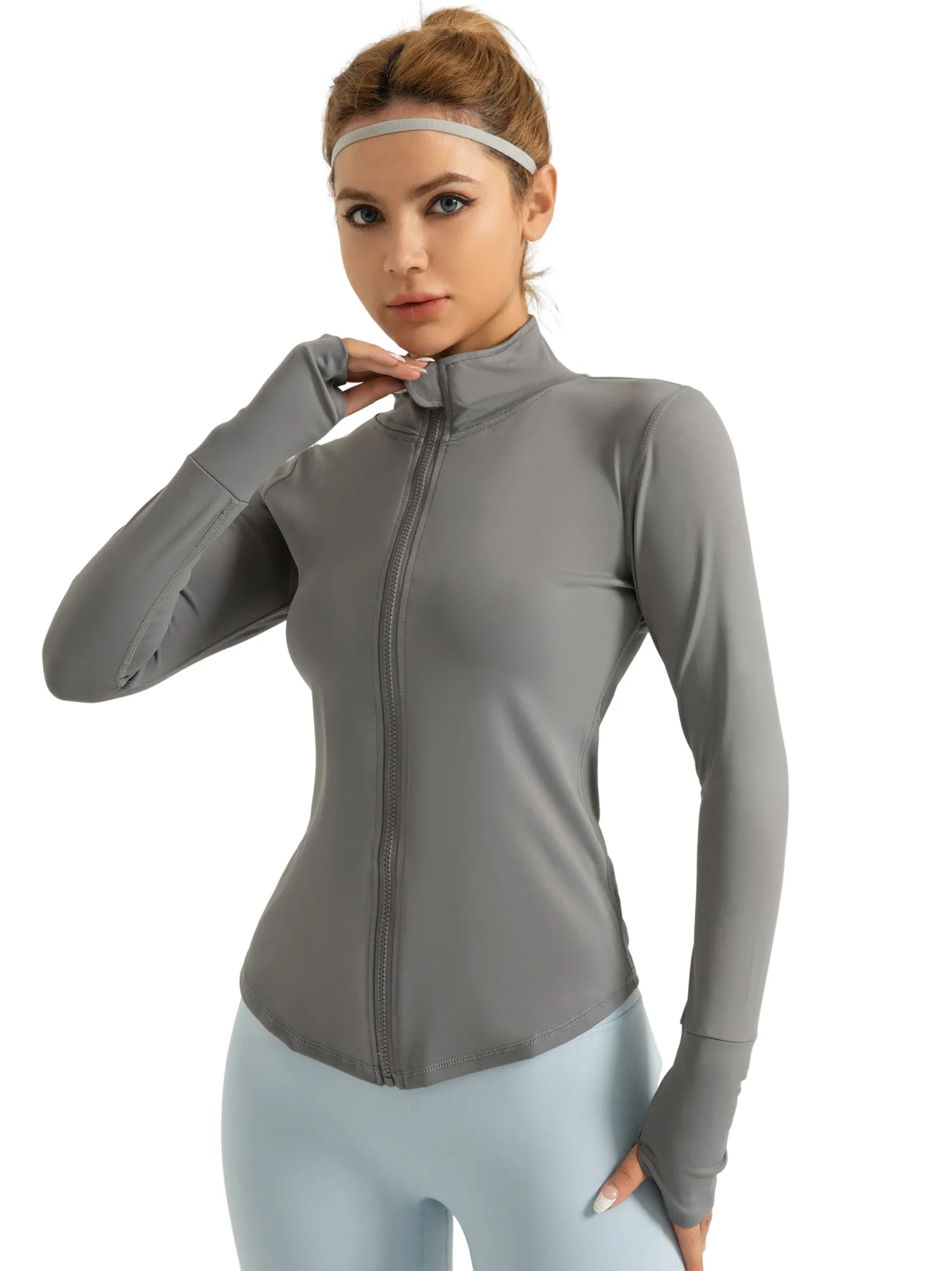 Hanerdun Womens Long Sleeve Workout Athletic Jacekts Quick Dry Yoga Coat Solid Zip Activewear