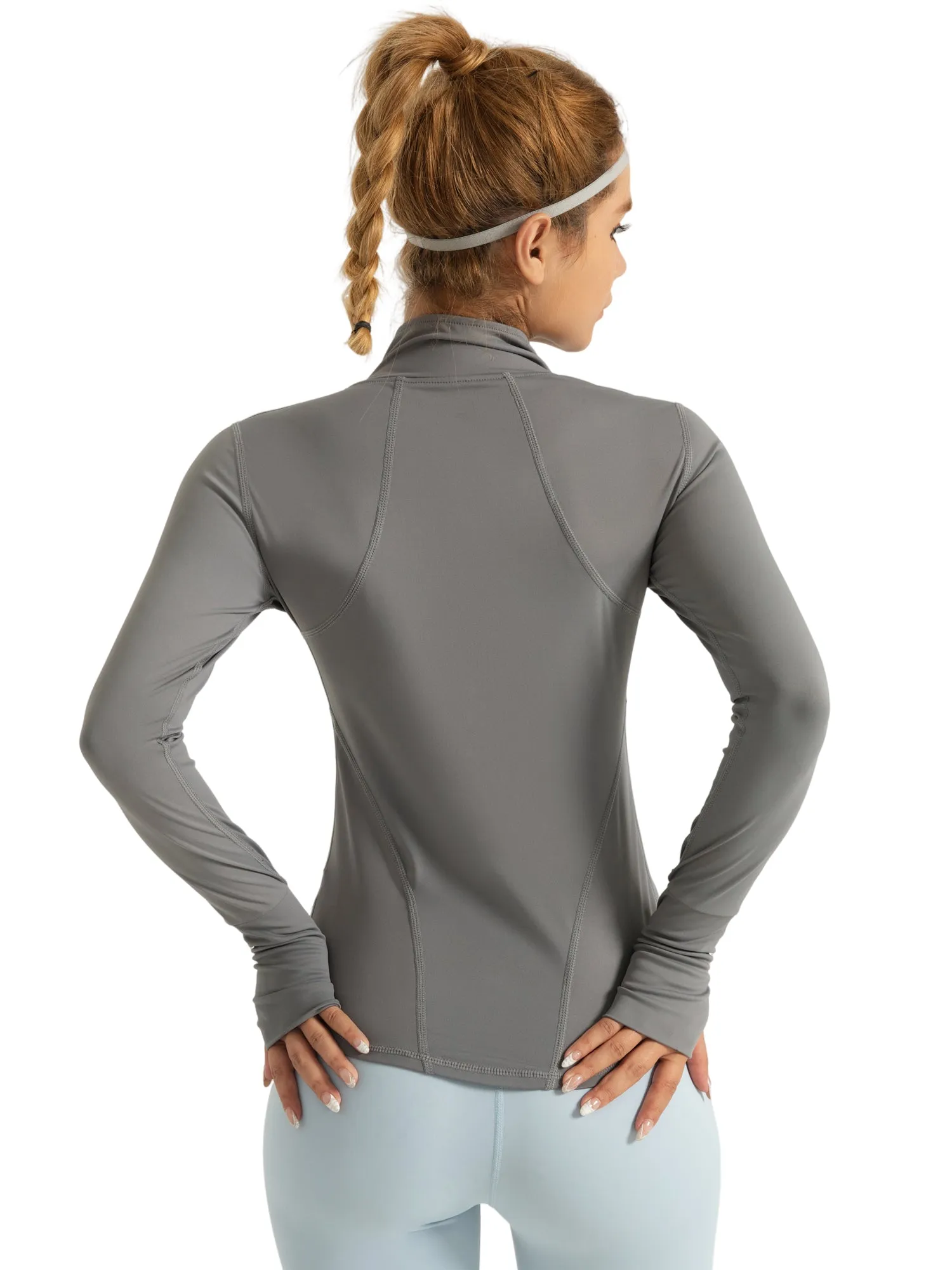 Hanerdun Womens Long Sleeve Workout Athletic Jacekts Quick Dry Yoga Coat Solid Zip Activewear