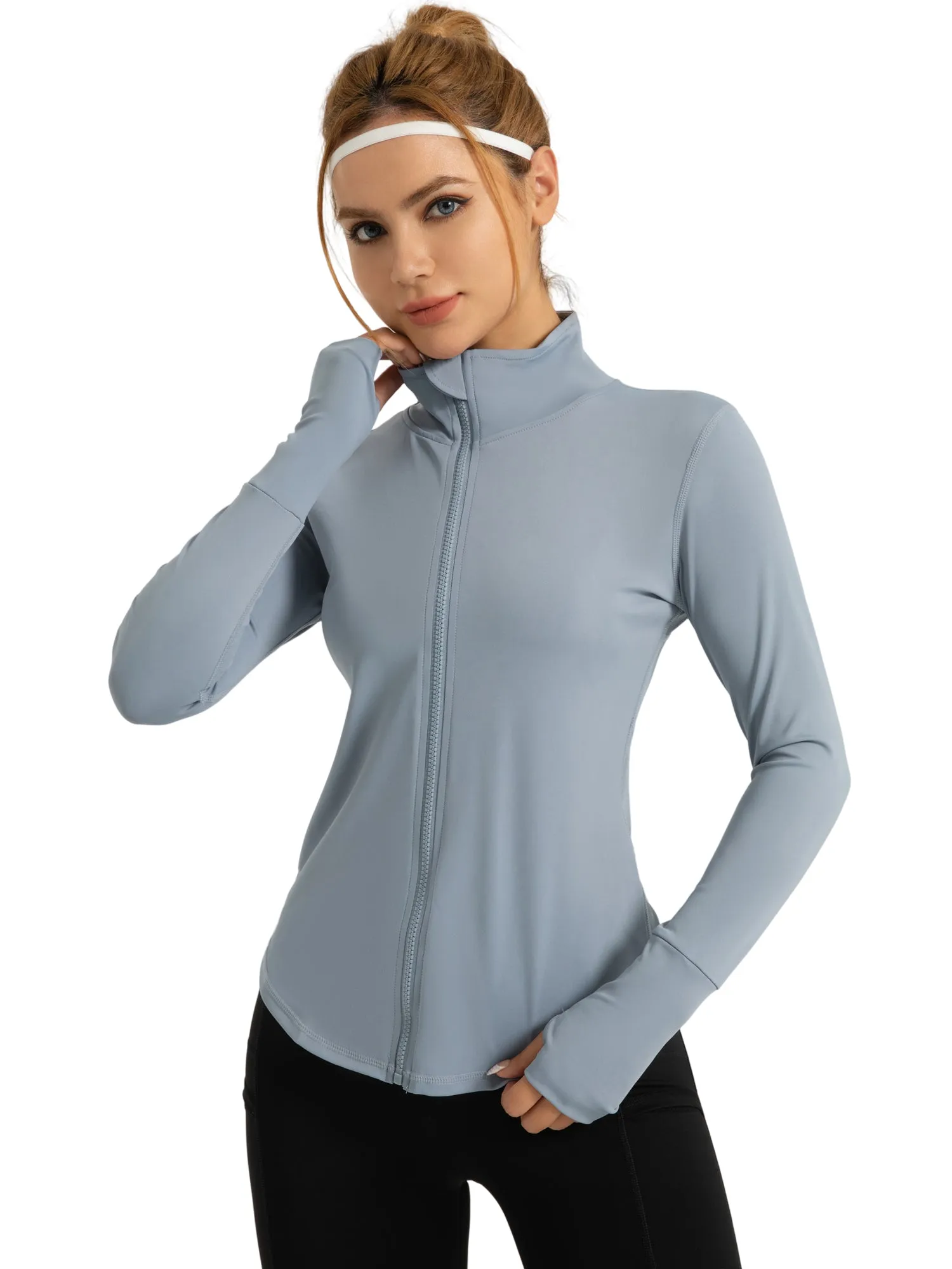 Hanerdun Womens Long Sleeve Workout Athletic Jacekts Quick Dry Yoga Coat Solid Zip Activewear