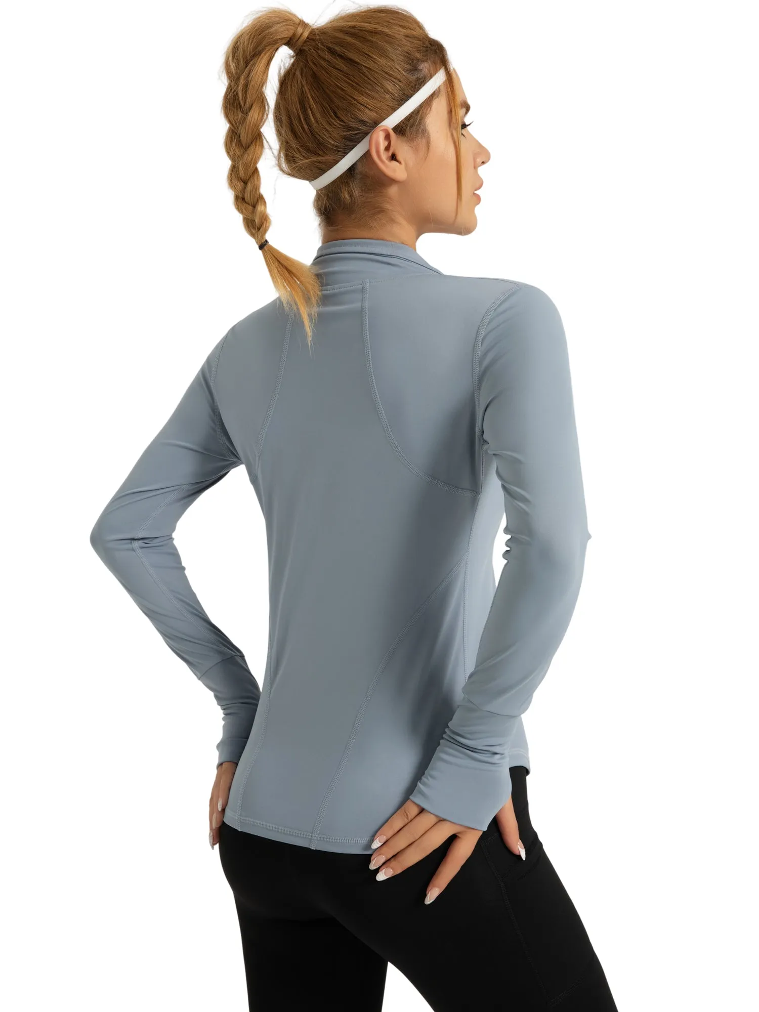 Hanerdun Womens Long Sleeve Workout Athletic Jacekts Quick Dry Yoga Coat Solid Zip Activewear