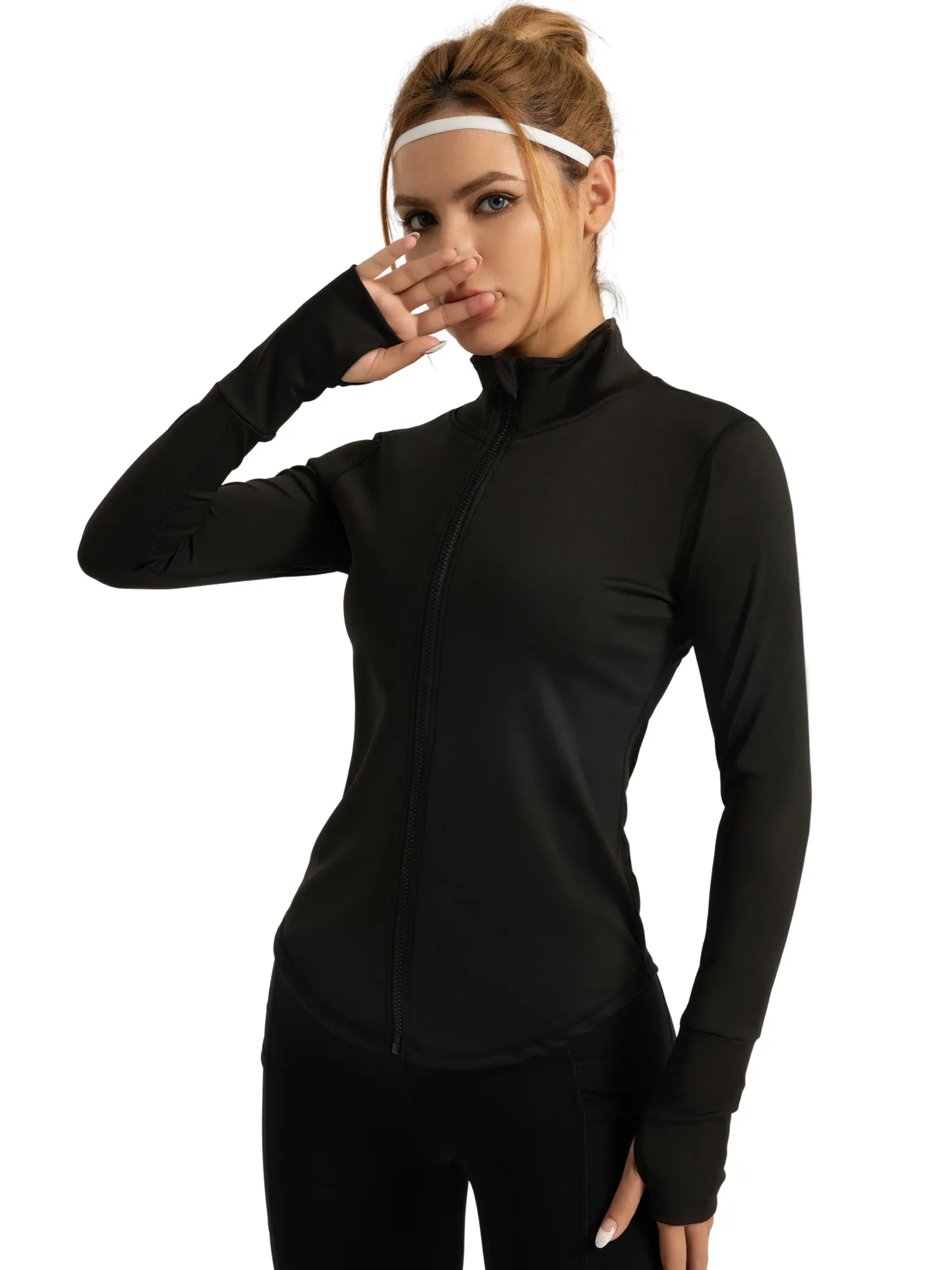 Hanerdun Womens Long Sleeve Workout Athletic Jacekts Quick Dry Yoga Coat Solid Zip Activewear