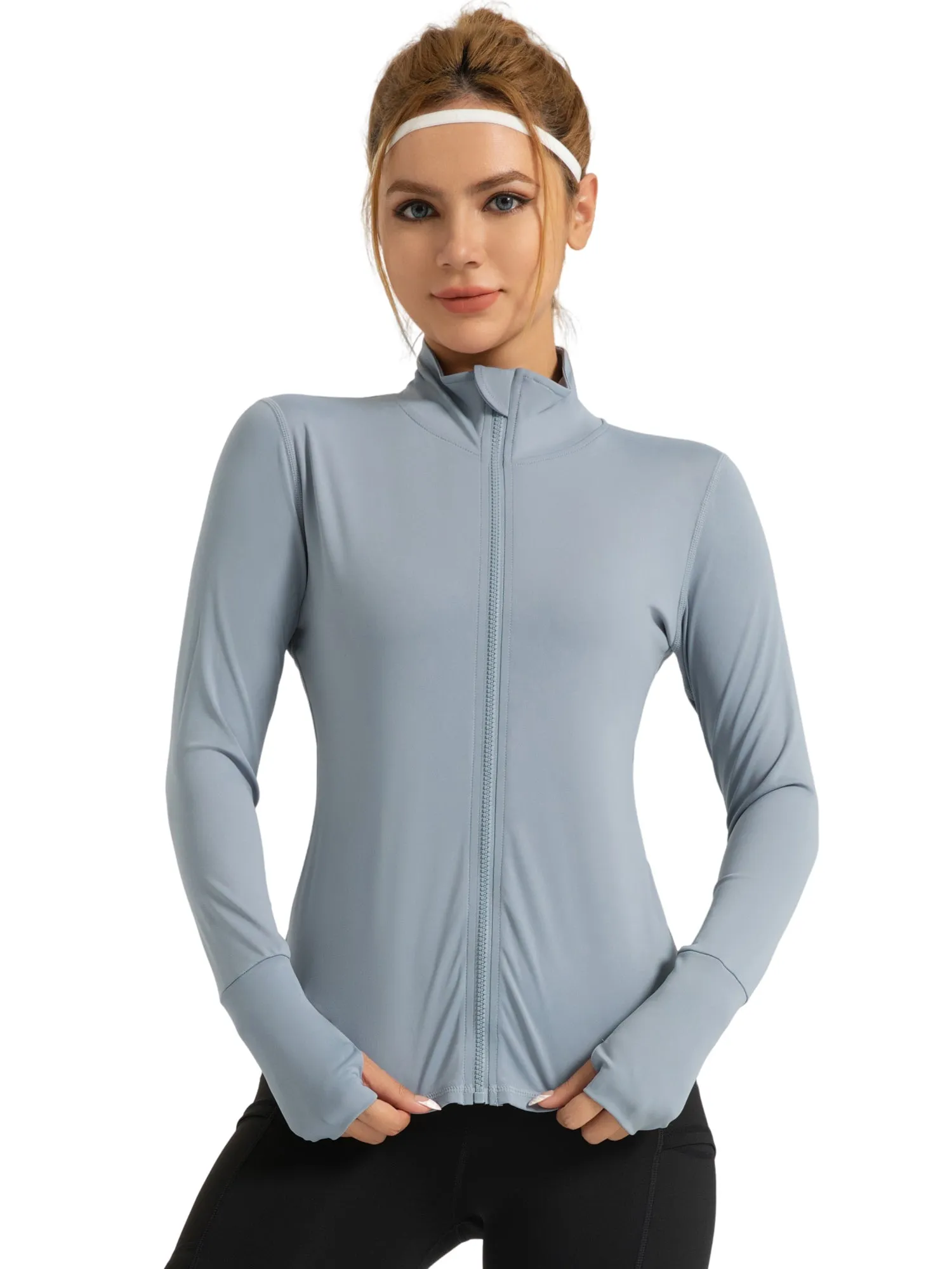 Hanerdun Womens Long Sleeve Workout Athletic Jacekts Quick Dry Yoga Coat Solid Zip Activewear