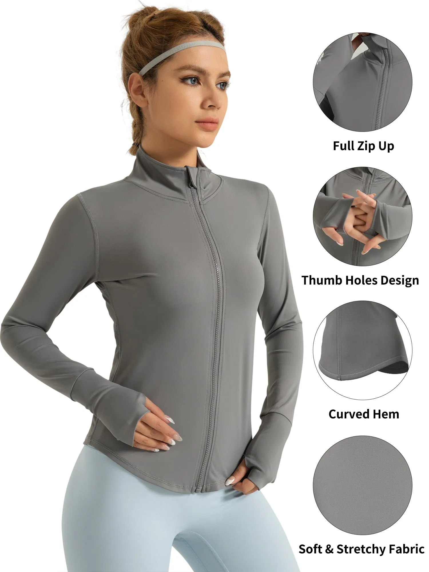 Hanerdun Womens Long Sleeve Workout Athletic Jacekts Quick Dry Yoga Coat Solid Zip Activewear