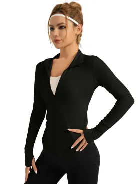 Hanerdun Womens Long Sleeve Workout Athletic Jacekts Quick Dry Yoga Coat Solid Zip Activewear