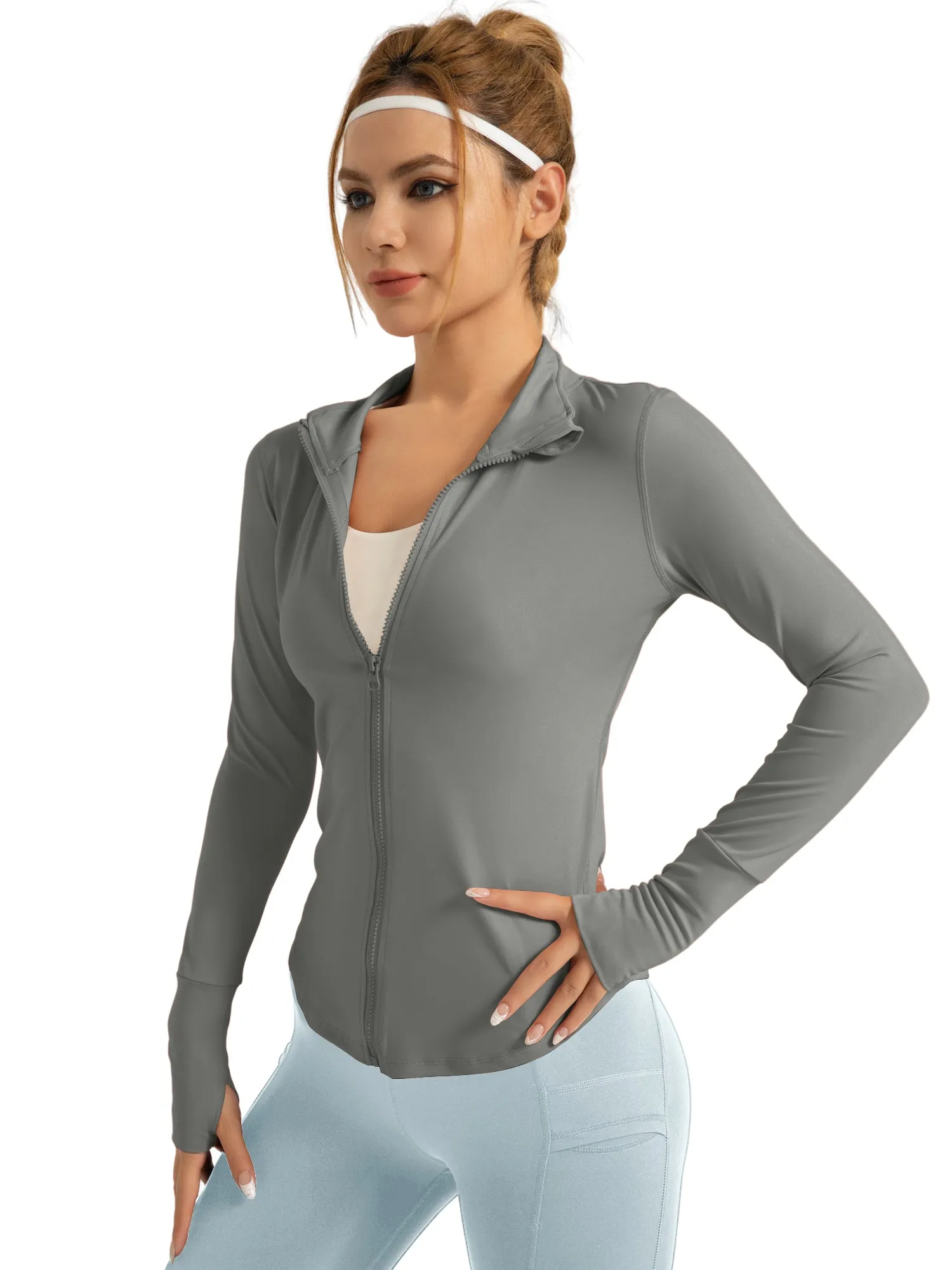 Hanerdun Womens Long Sleeve Workout Athletic Jacekts Quick Dry Yoga Coat Solid Zip Activewear