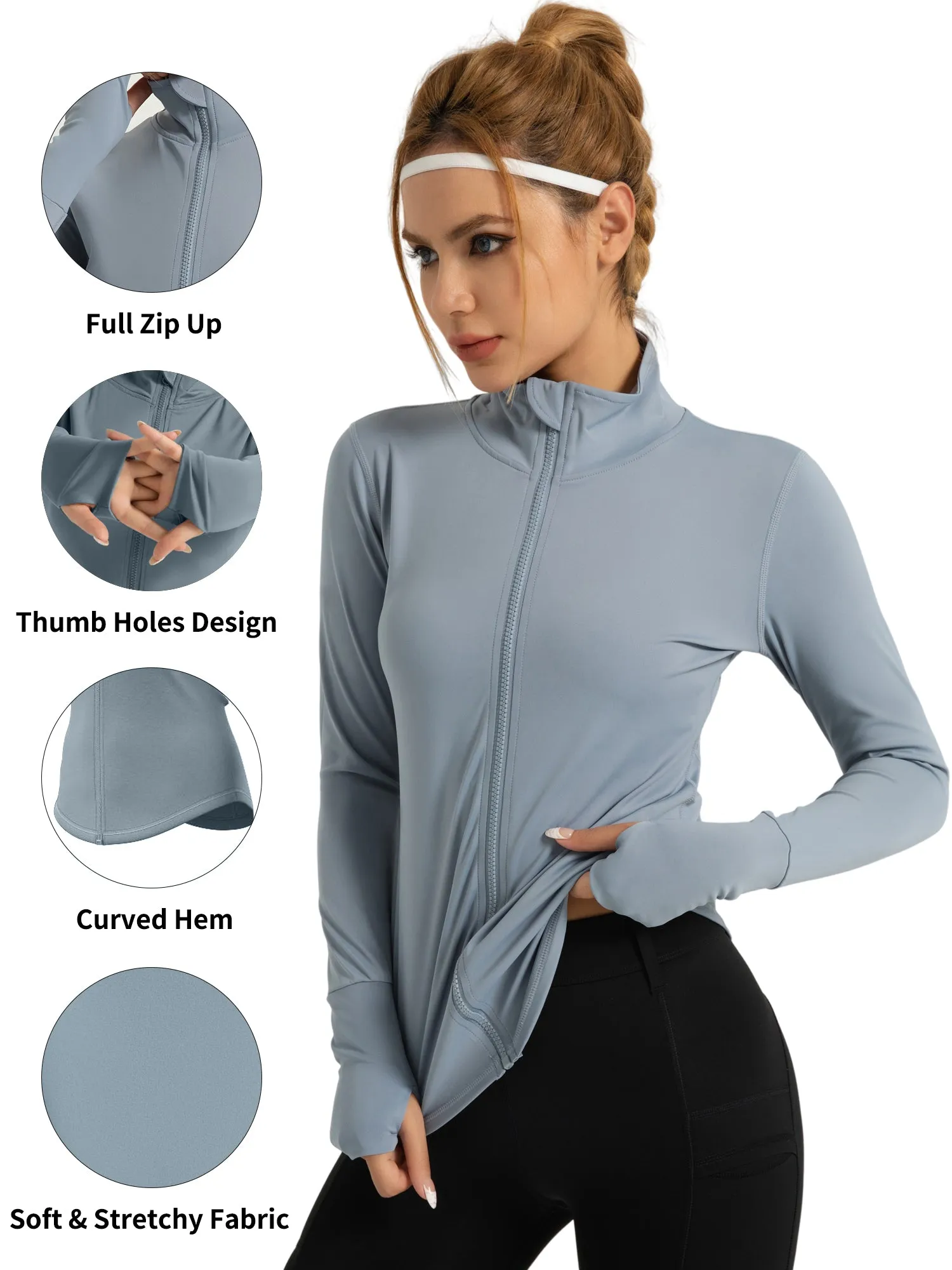 Hanerdun Womens Long Sleeve Workout Athletic Jacekts Quick Dry Yoga Coat Solid Zip Activewear