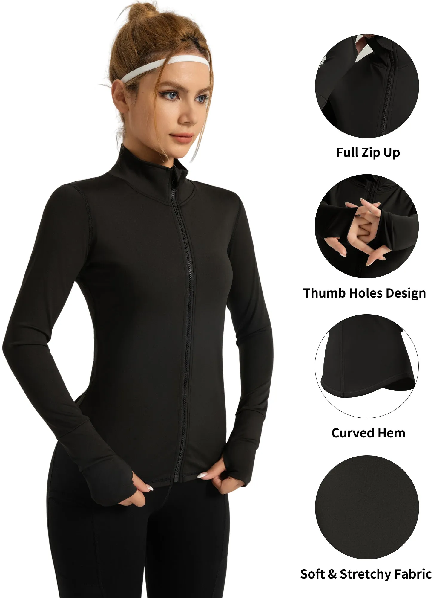 Hanerdun Womens Long Sleeve Workout Athletic Jacekts Quick Dry Yoga Coat Solid Zip Activewear