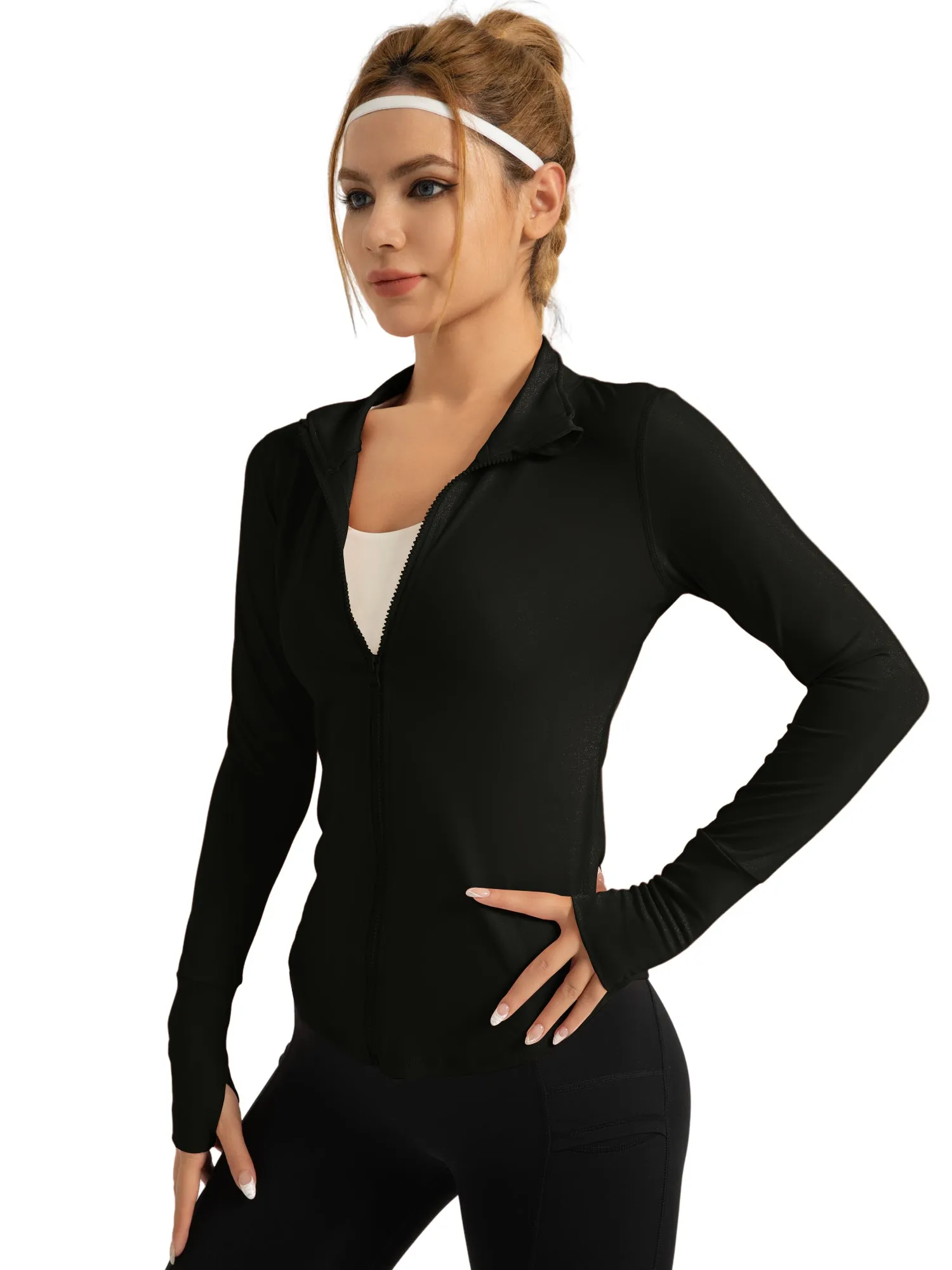 Hanerdun Womens Long Sleeve Workout Athletic Jacekts Quick Dry Yoga Coat Solid Zip Activewear