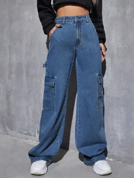 High Waist Slant Pocket Cargo Pants