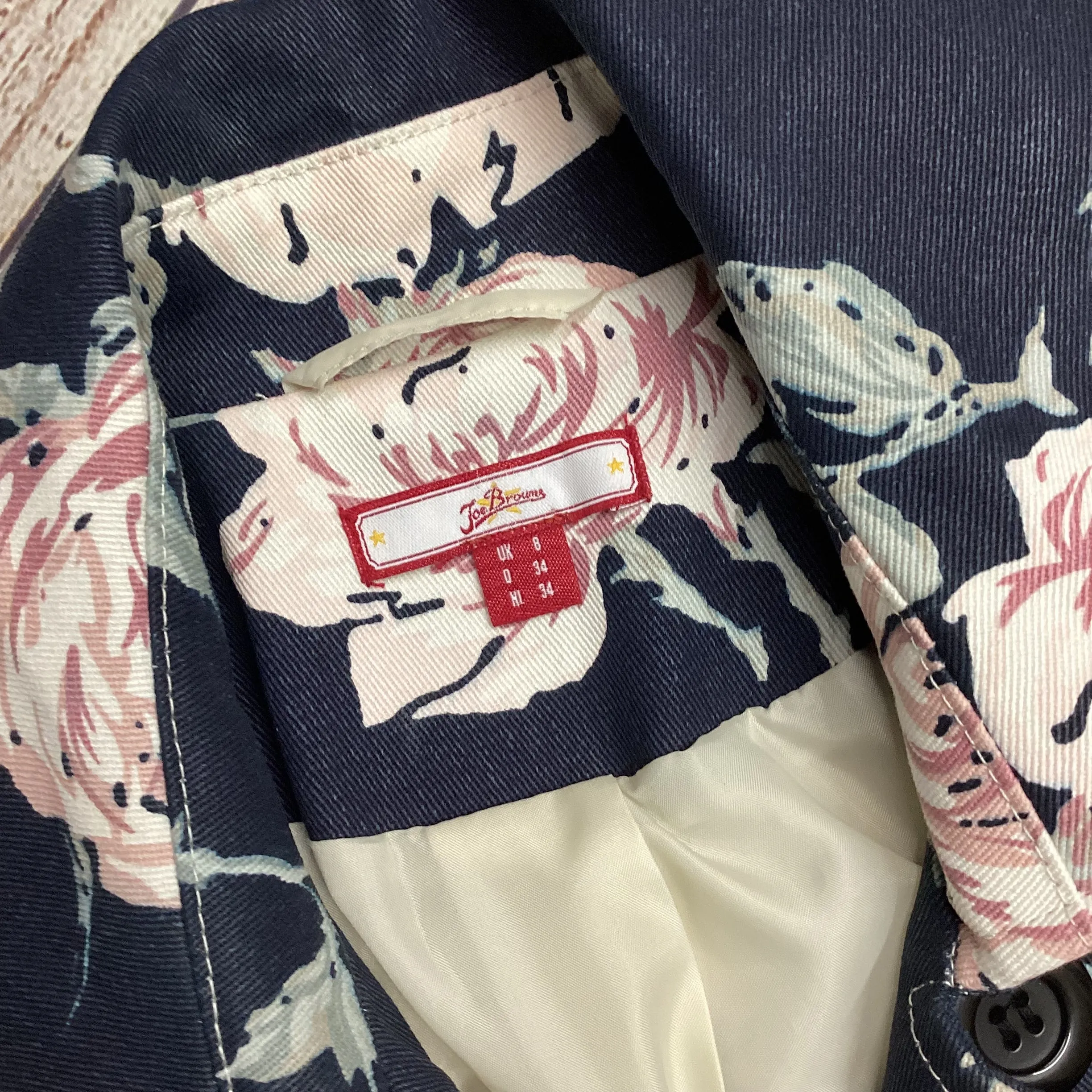 Joe Browns Navy Blue Floral Print Trench Coat Size 8