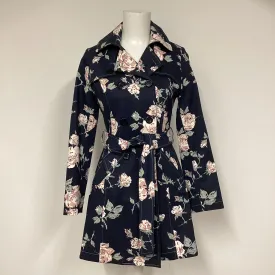 Joe Browns Navy Blue Floral Print Trench Coat Size 8