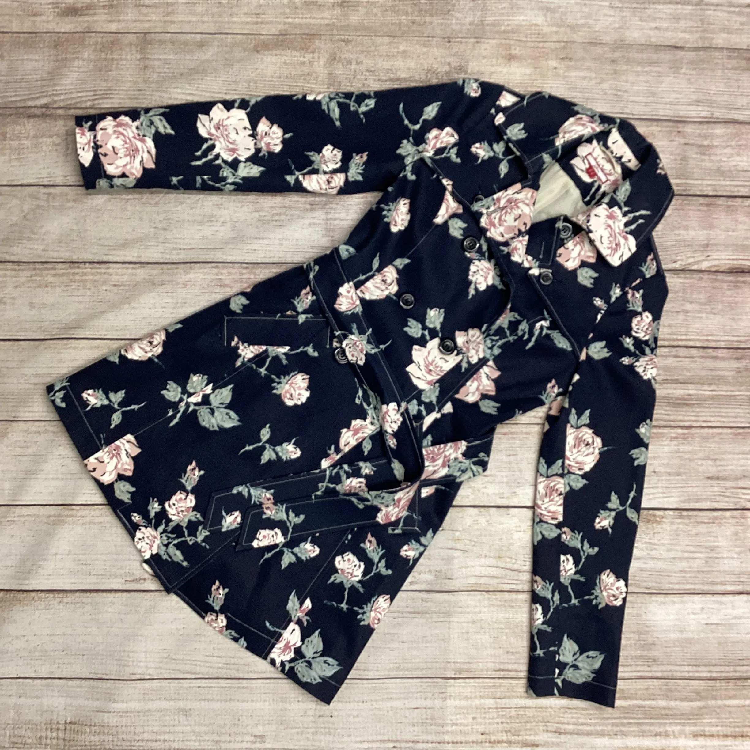 Joe Browns Navy Blue Floral Print Trench Coat Size 8