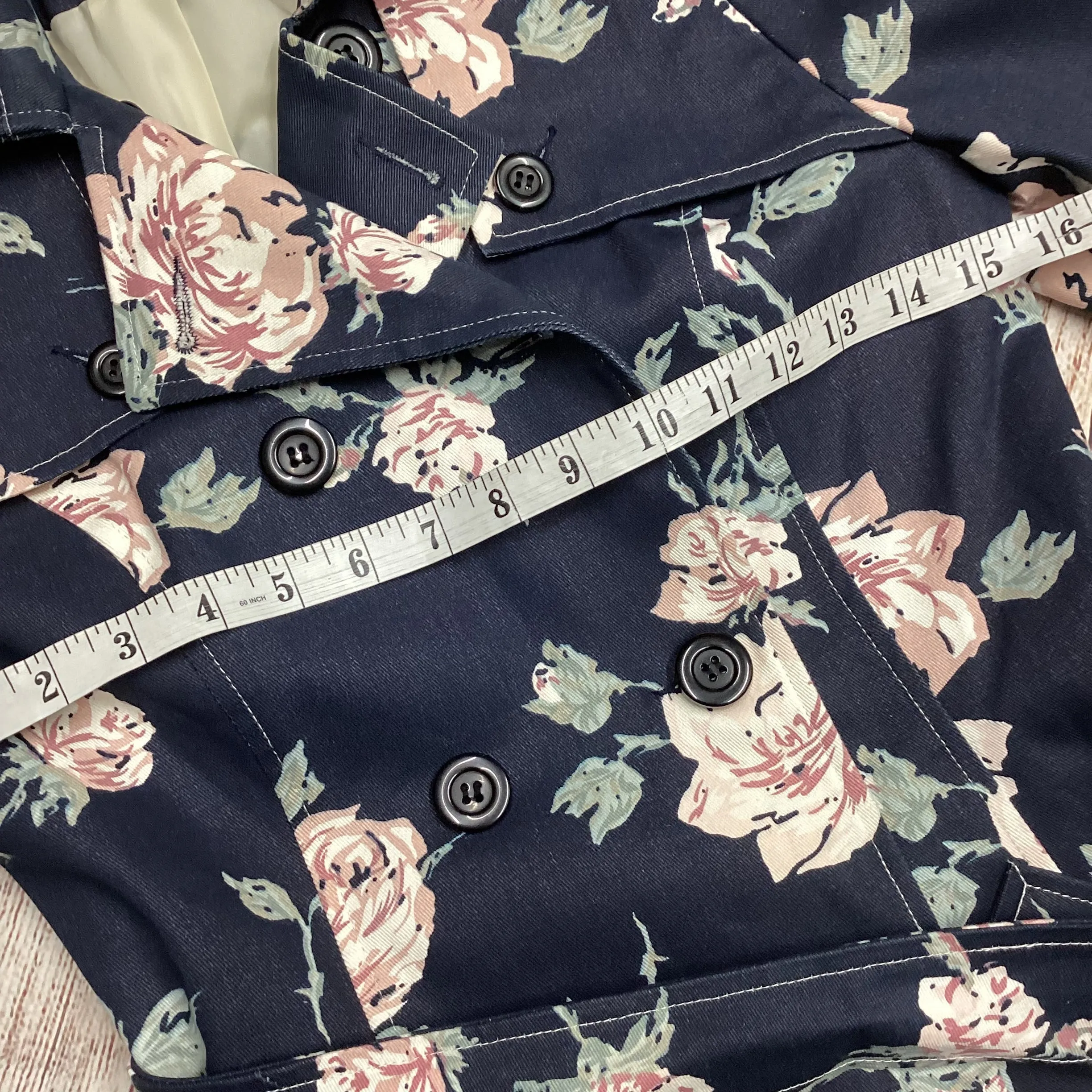 Joe Browns Navy Blue Floral Print Trench Coat Size 8