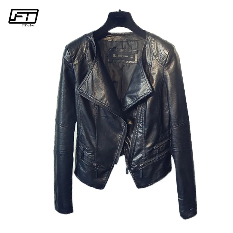 Leather Jackets Fitaylor Spring Autumn Ladies Motorcycle Leather Jackets