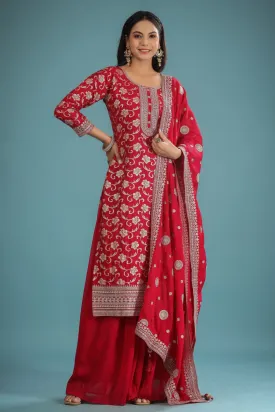 Magenta Zari Embroidered Silk Palazzo Suit Set