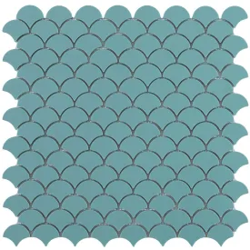 Matte Turquoise, Fish Scale Mosaic - Glass Tile