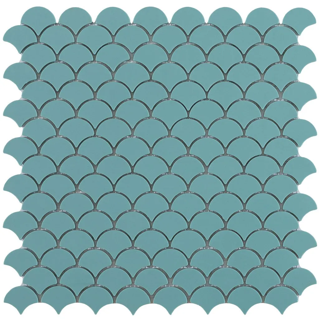 Matte Turquoise, Fish Scale Mosaic - Glass Tile
