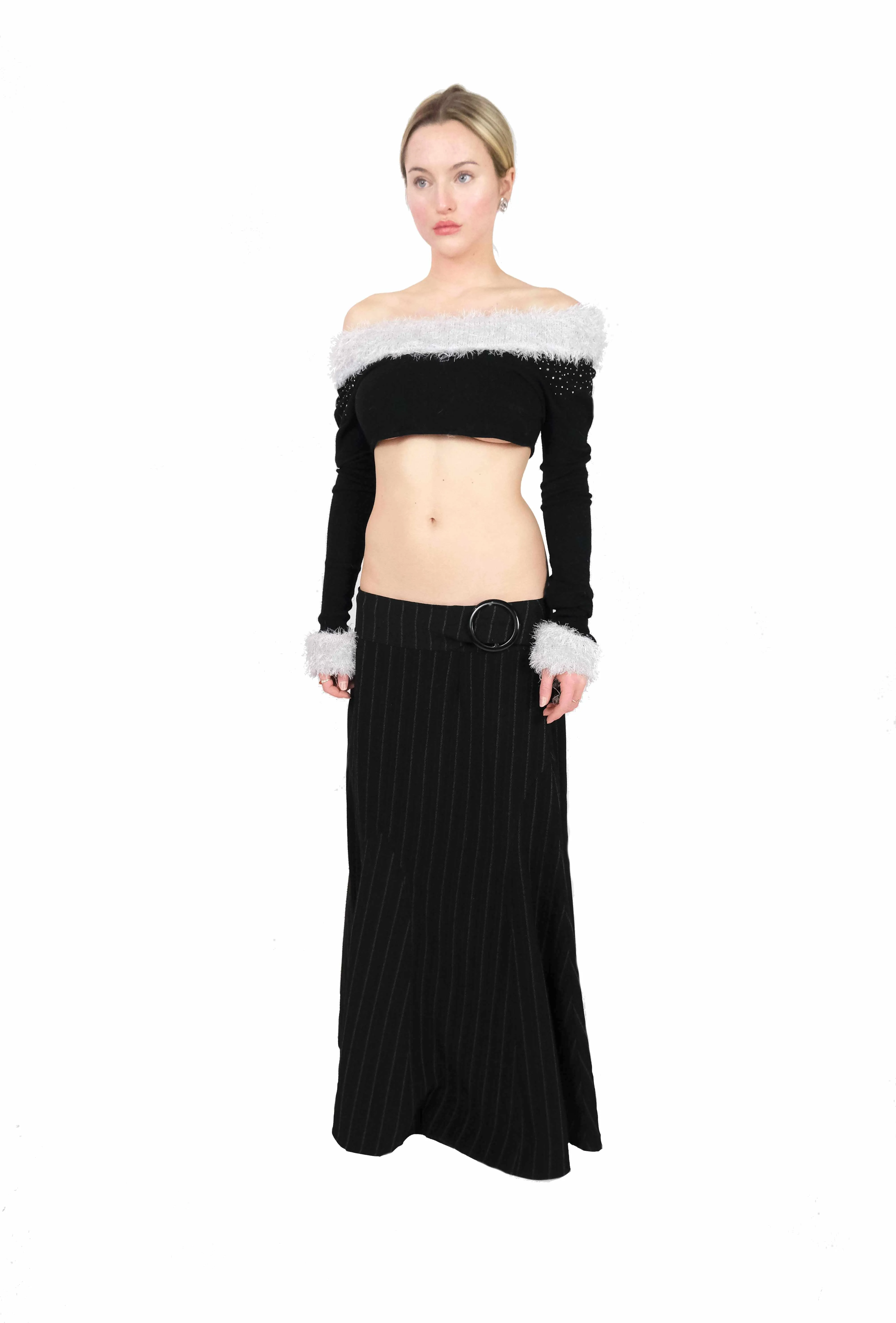 Noir Pinstripe Maxi Skirt (Small)