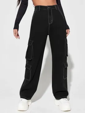 Non-Stretch Zipper Cargo Jeans