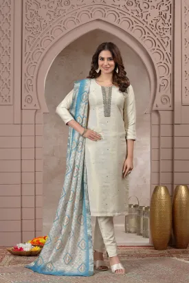 Off White Cutdana Tissue Suit Set