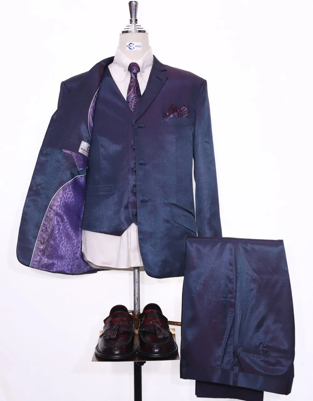 Red and Blue Two Tone 3 Piece Suit