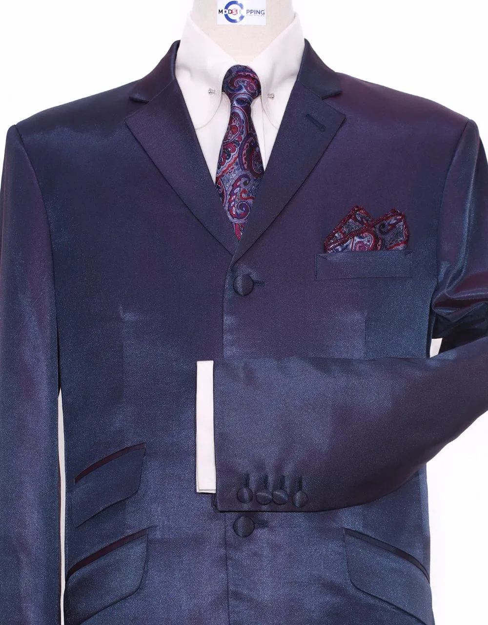 Red and Blue Two Tone 3 Piece Suit