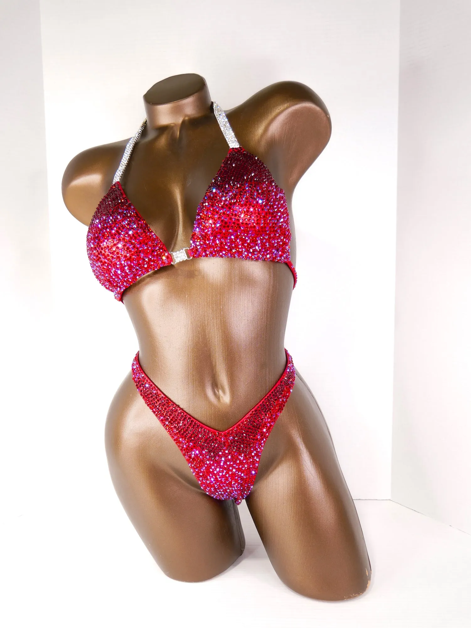 Red Metallic Ombre Figure Competition Suit