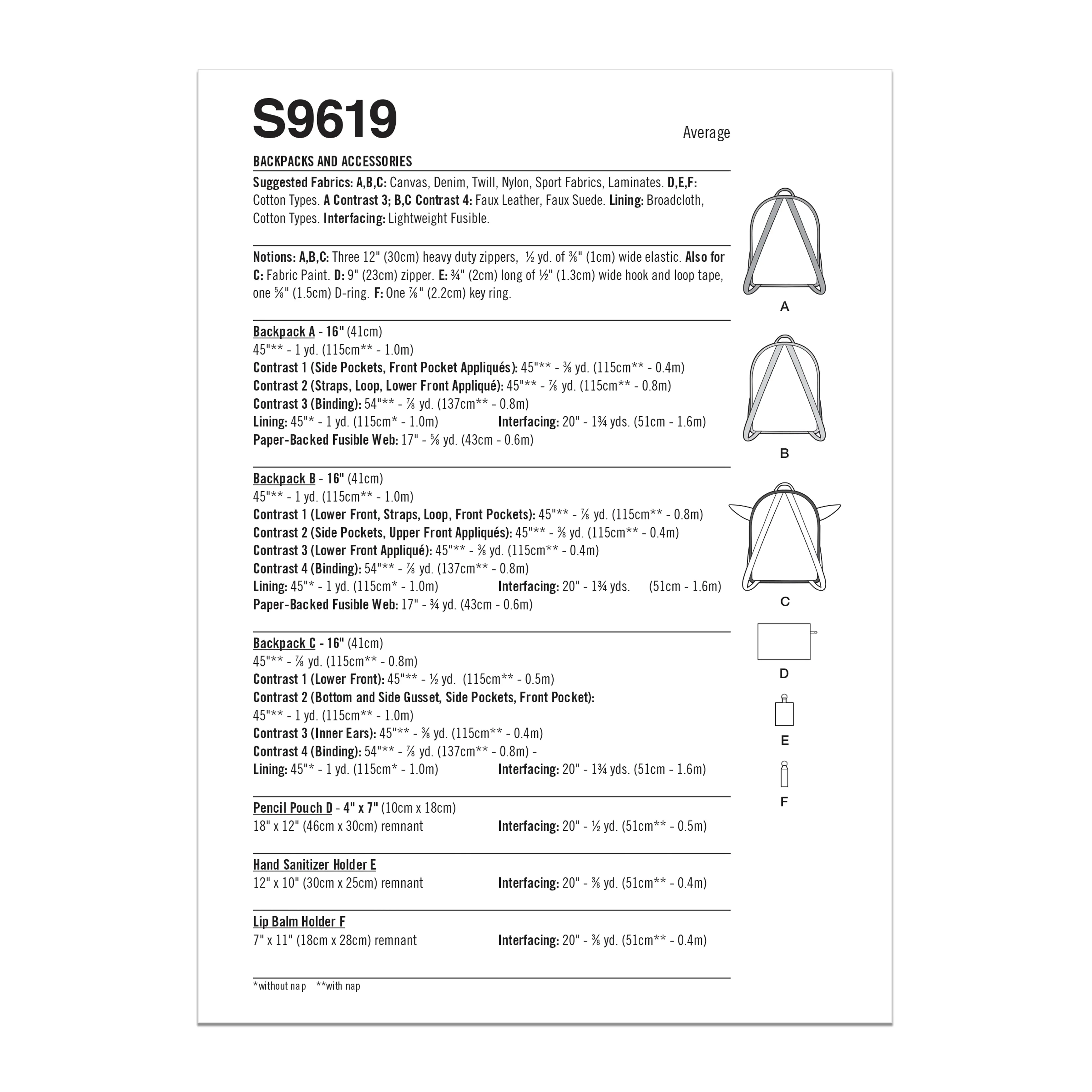 Simplicity pattern 9619 Disney Star Wars Backpacks and Accessories