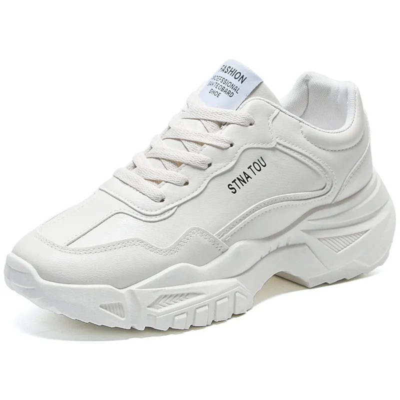 Sneakers Men Autumn 2021 New Platform Running Sports Shoes PU Leather White Lace Up Man Vulcanize Shoes Designer Chunky Sneakers
