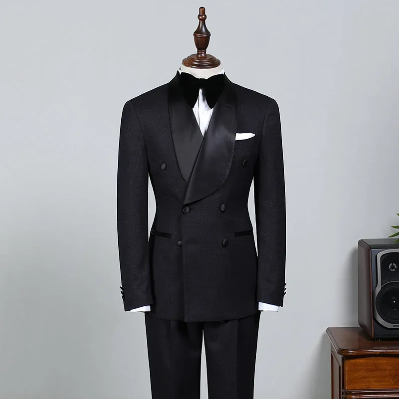Solomon Classic All Black Double Breasted Custom Groom’s Wedding Suit
