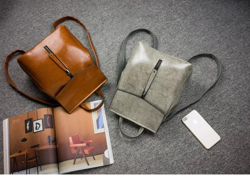 Split Leather Women Vintage Backpack