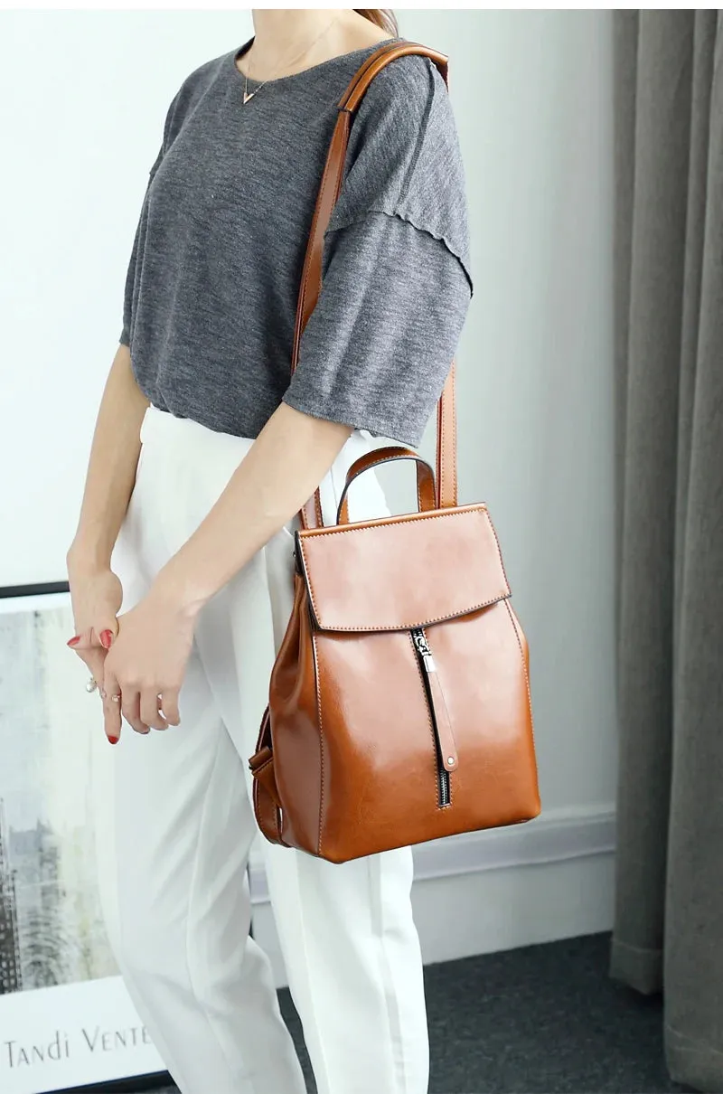 Split Leather Women Vintage Backpack