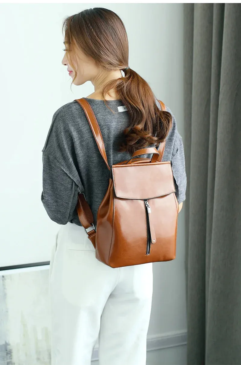 Split Leather Women Vintage Backpack