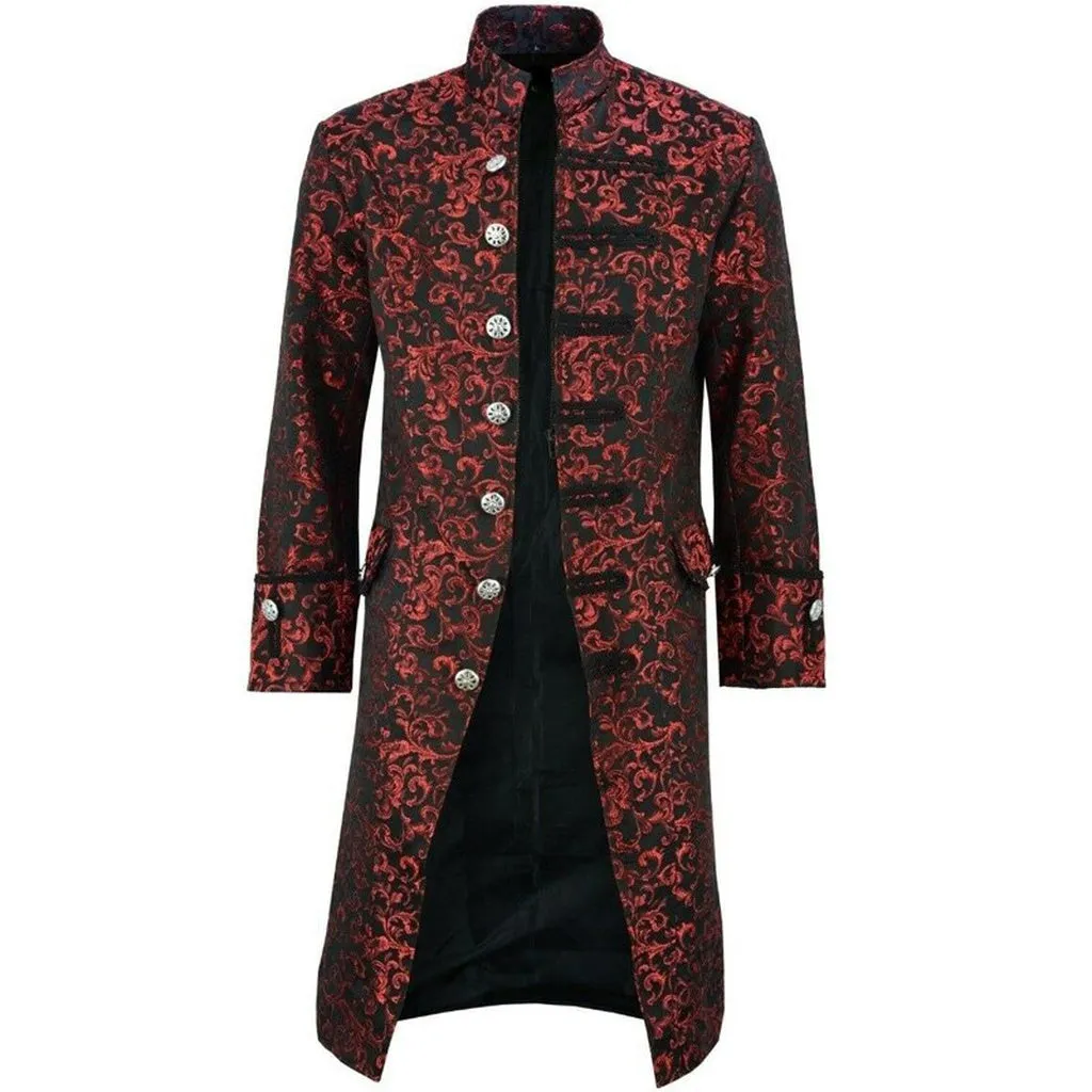 Steampunk Men Coat Jacquard Trench Coat Men Vintage Medieval Gothic Mens Long Coat Halloween Cosplay Prince Trench Coats Men 5XL