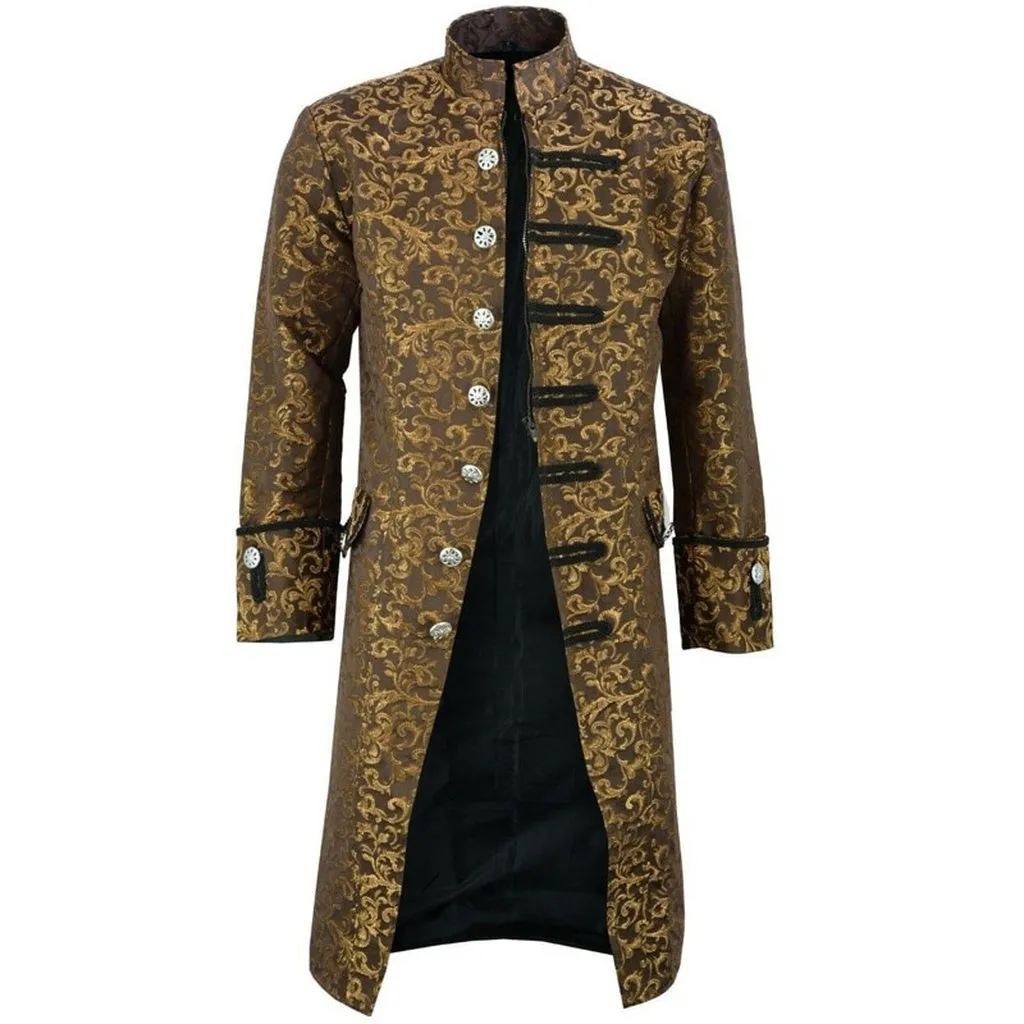 Steampunk Men Coat Jacquard Trench Coat Men Vintage Medieval Gothic Mens Long Coat Halloween Cosplay Prince Trench Coats Men 5XL