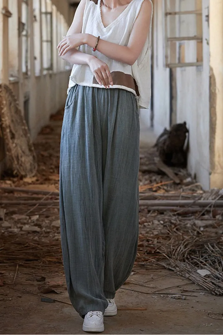 Stella  Woman Cotton Linen Baggy Cargo Pants