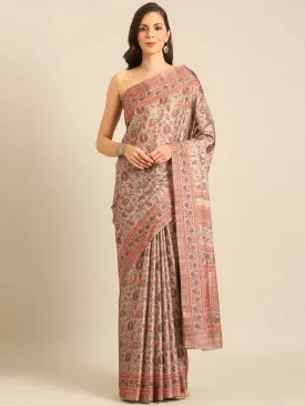 Women Khakhi Cotton Saree With Un Stitched Blouse