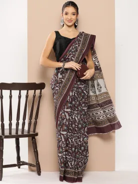 Women Maroon Mulmul Cotton Saree