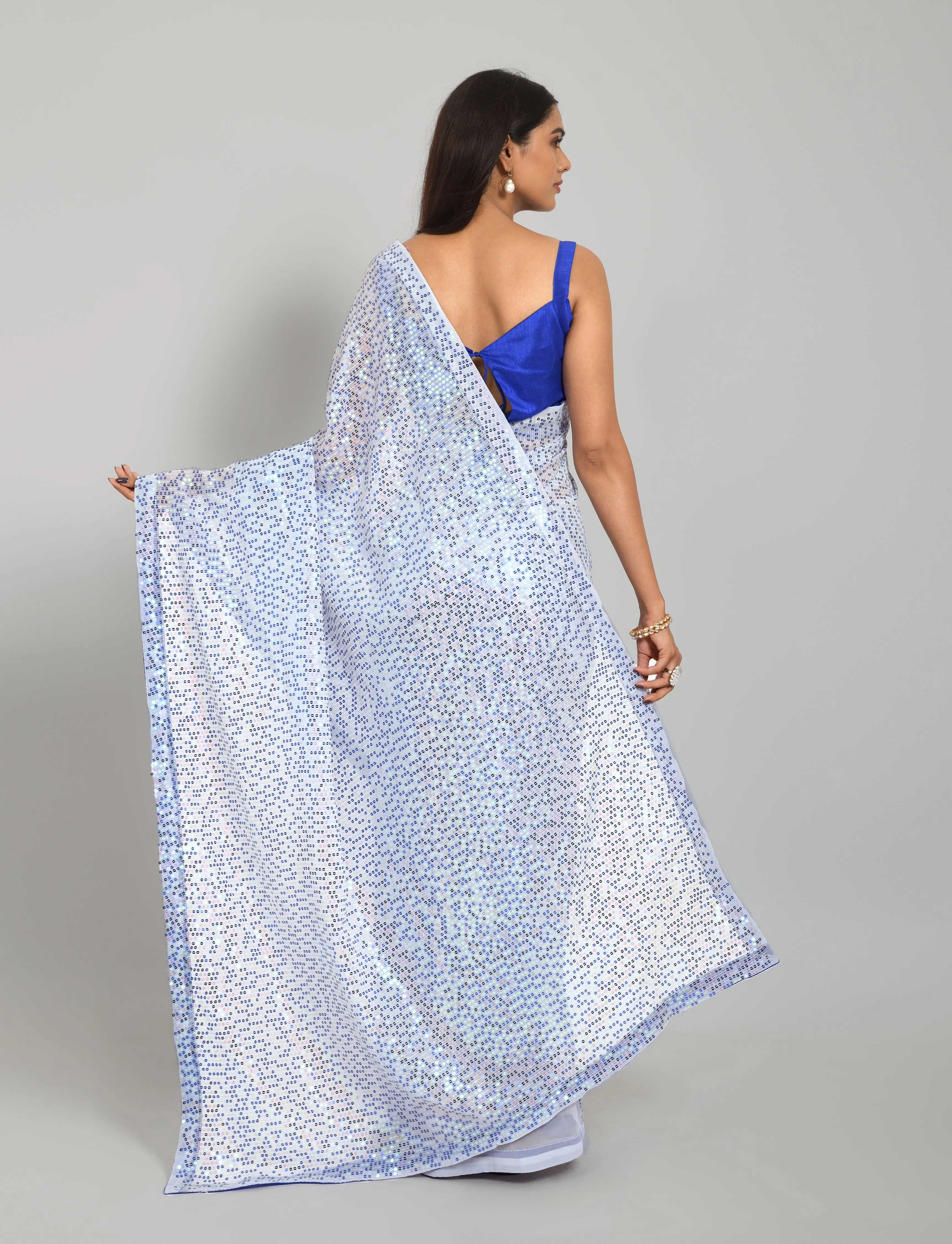 Women Party Wear Designer Blue Colour Georgette Silk Fabric Sequence Embroidery Worked Saree Collection