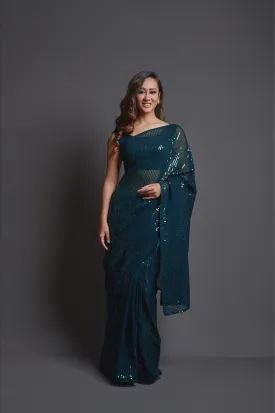 Women Party Wear Designer Pastel Colour Heavy Georgette Fabric Sequence Embroidery Worked Saree Collection