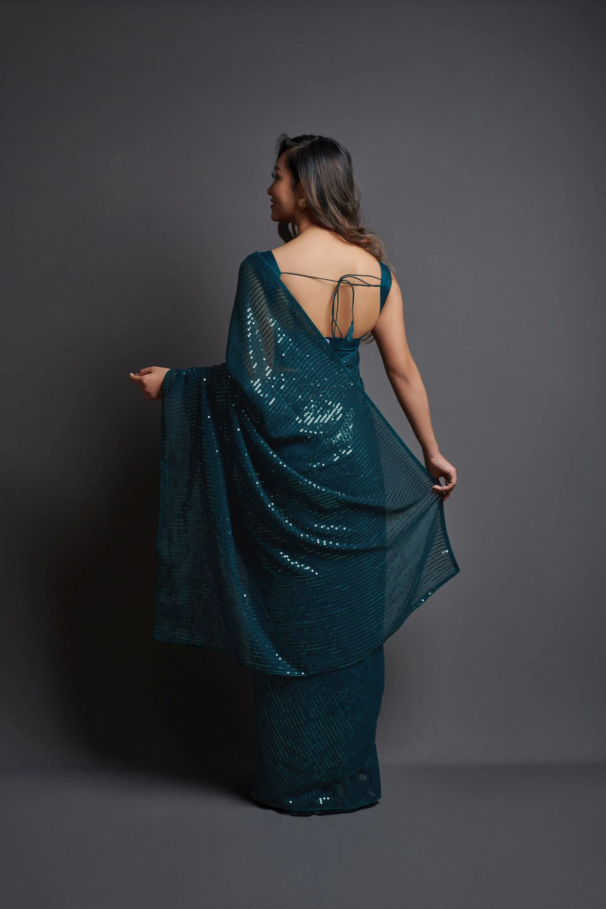 Women Party Wear Designer Pastel Colour Heavy Georgette Fabric Sequence Embroidery Worked Saree Collection