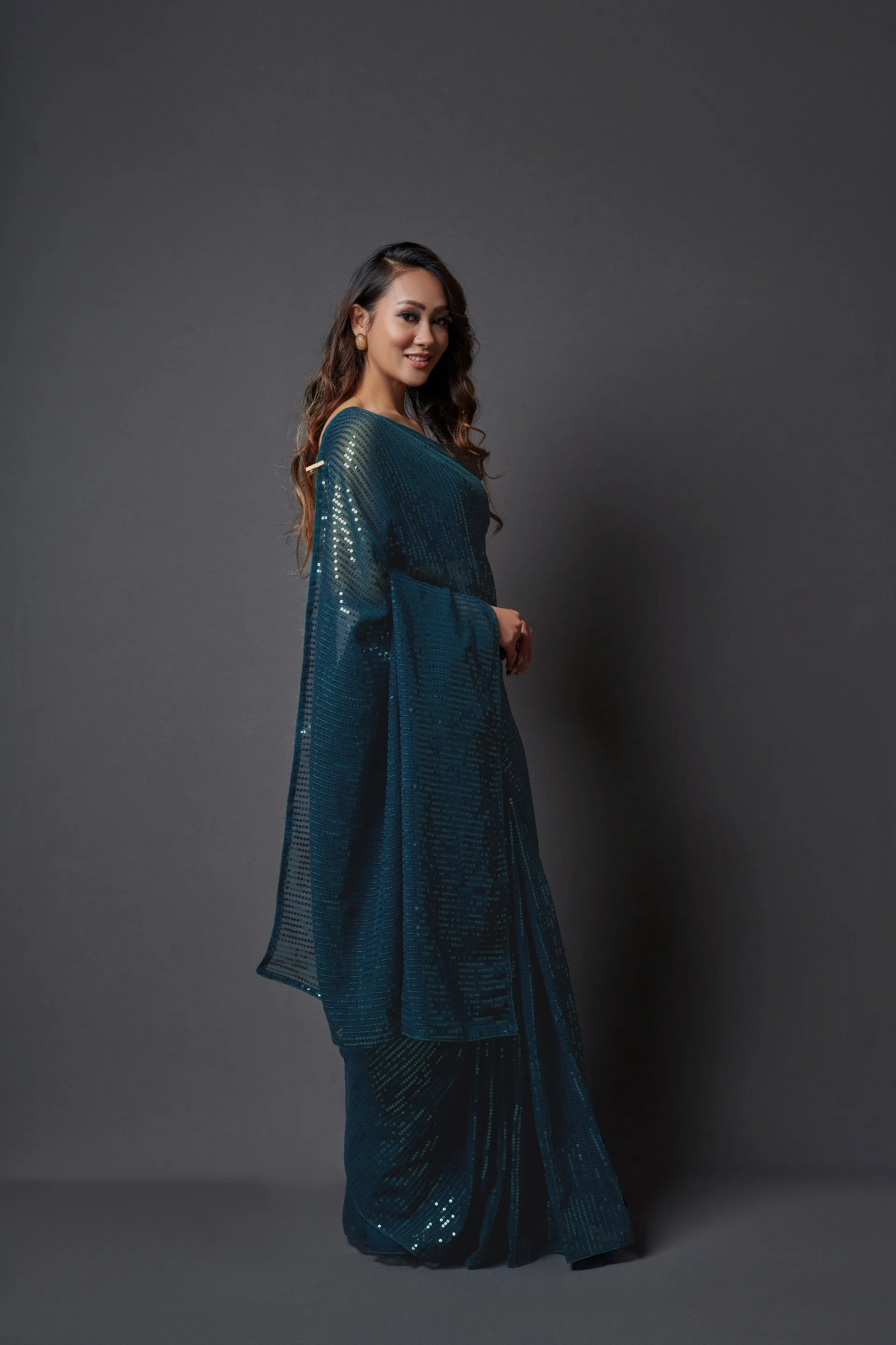 Women Party Wear Designer Pastel Colour Heavy Georgette Fabric Sequence Embroidery Worked Saree Collection