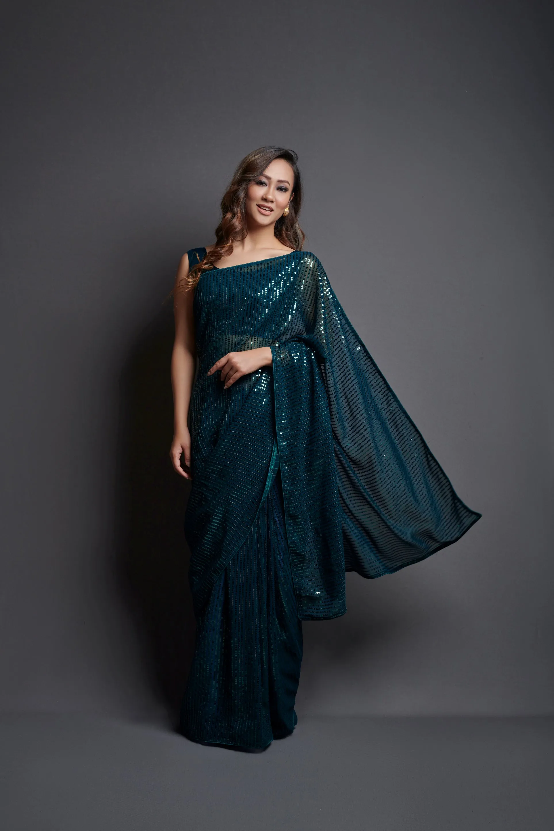 Women Party Wear Designer Pastel Colour Heavy Georgette Fabric Sequence Embroidery Worked Saree Collection