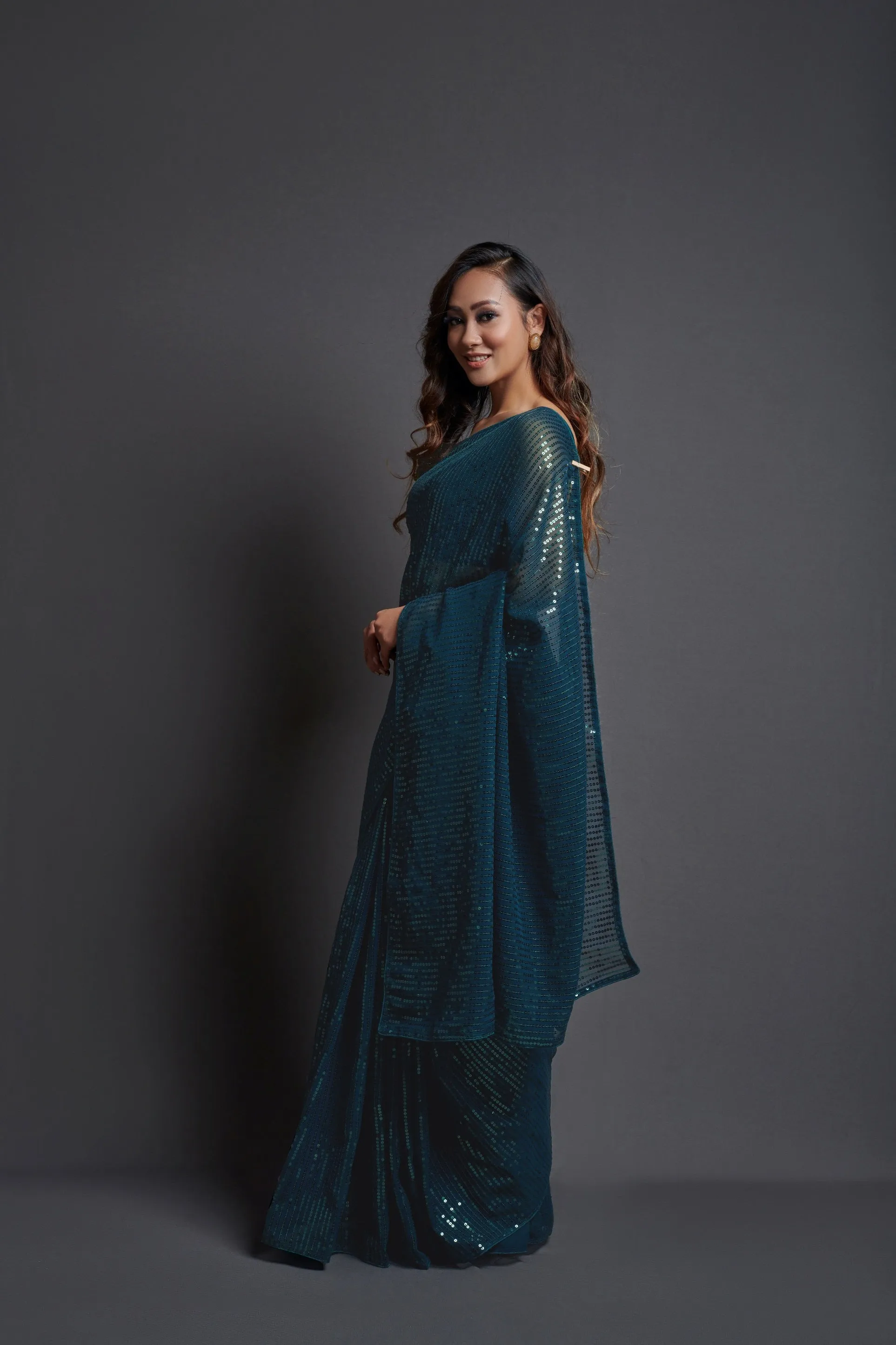 Women Party Wear Designer Pastel Colour Heavy Georgette Fabric Sequence Embroidery Worked Saree Collection