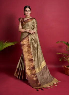 Women Party Wear Designer Soft Silk Light Brown colour Saree with Zari Border Work