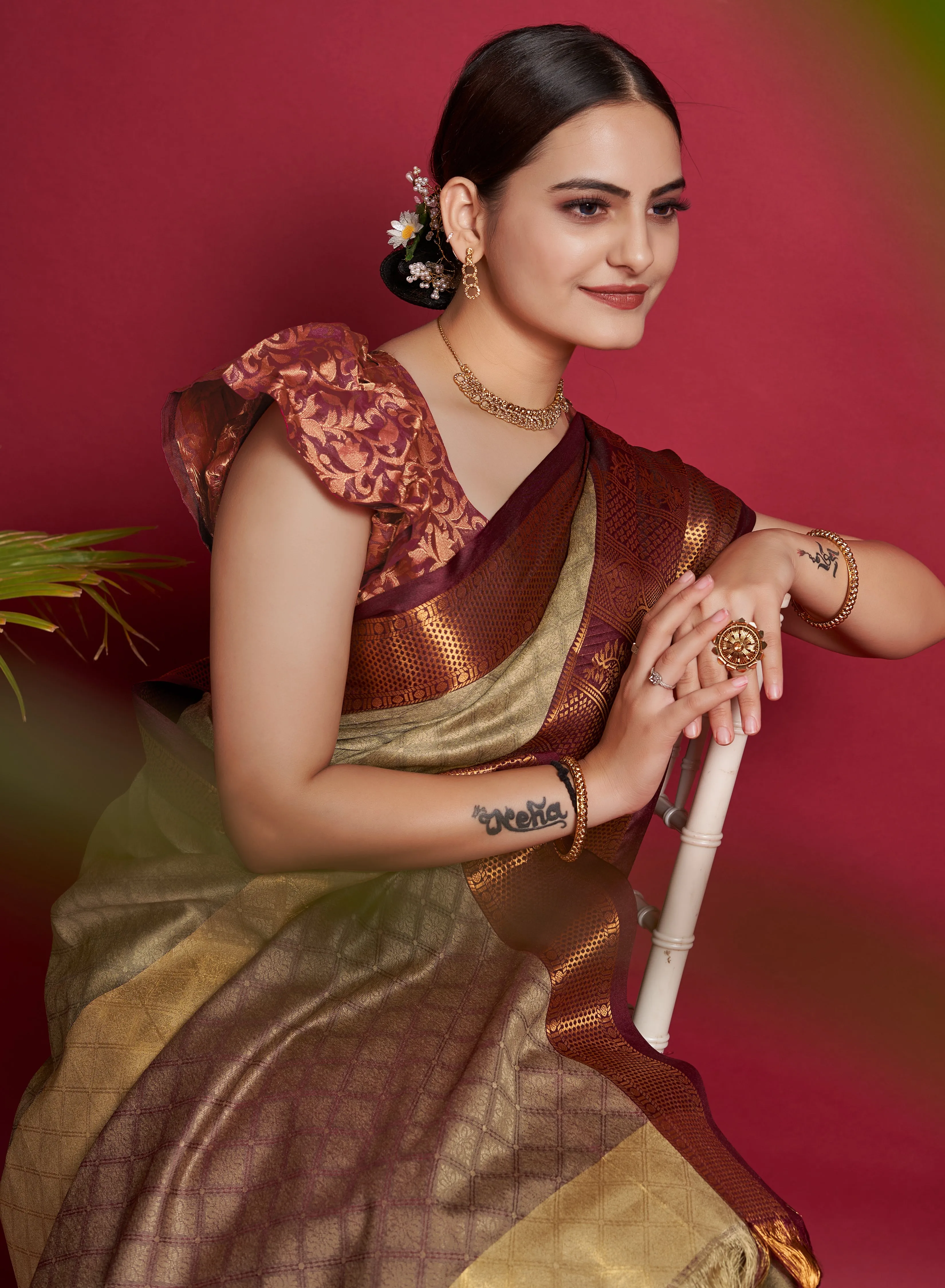 Women Party Wear Designer Soft Silk Light Brown colour Saree with Zari Border Work